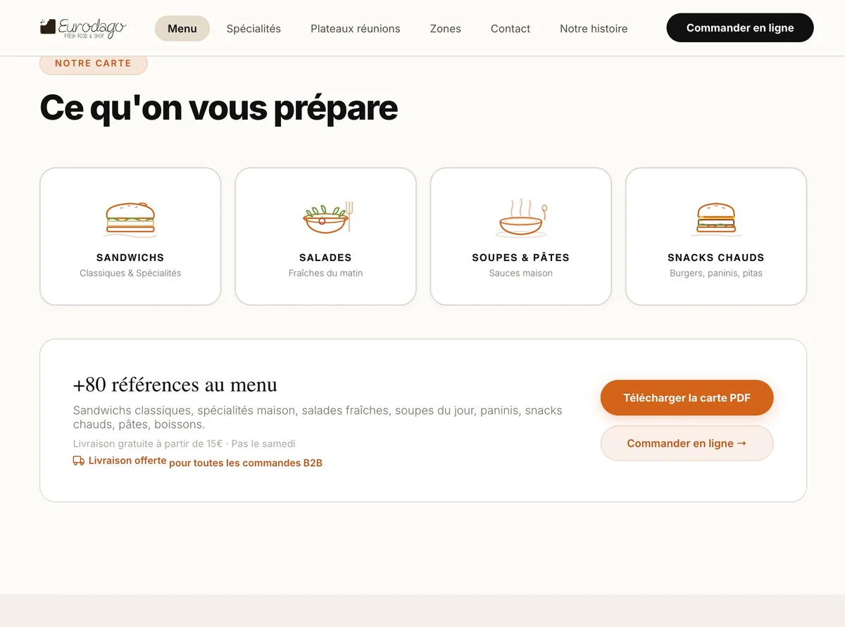 Site web Eurodago - food B2B livraison