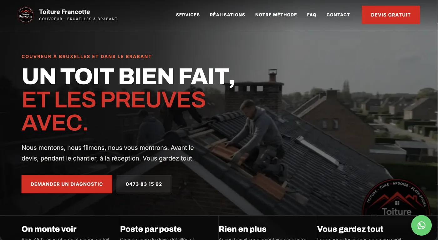 Nouvelle page d'accueil de Toiture Francotte