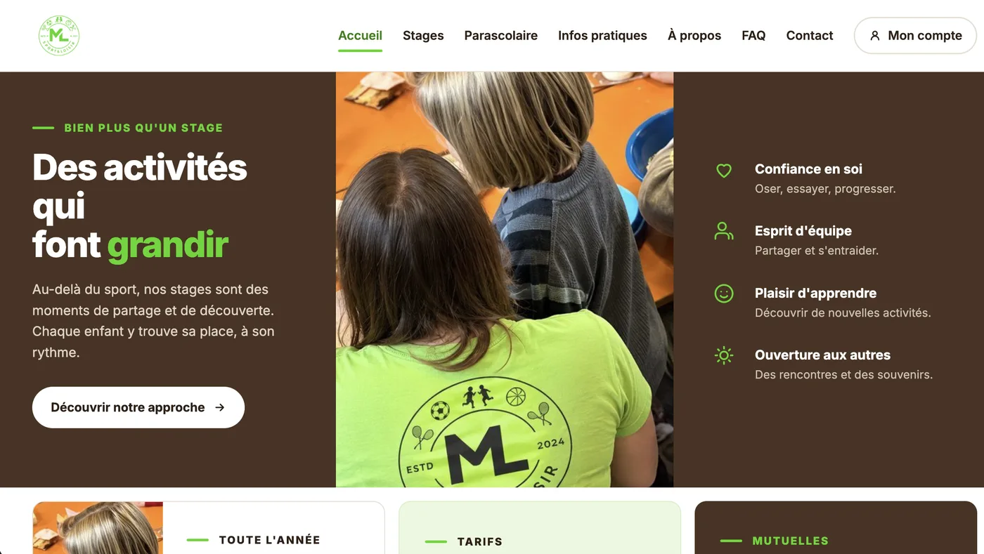 Section Bien plus qu'un stage du site ML Sport
