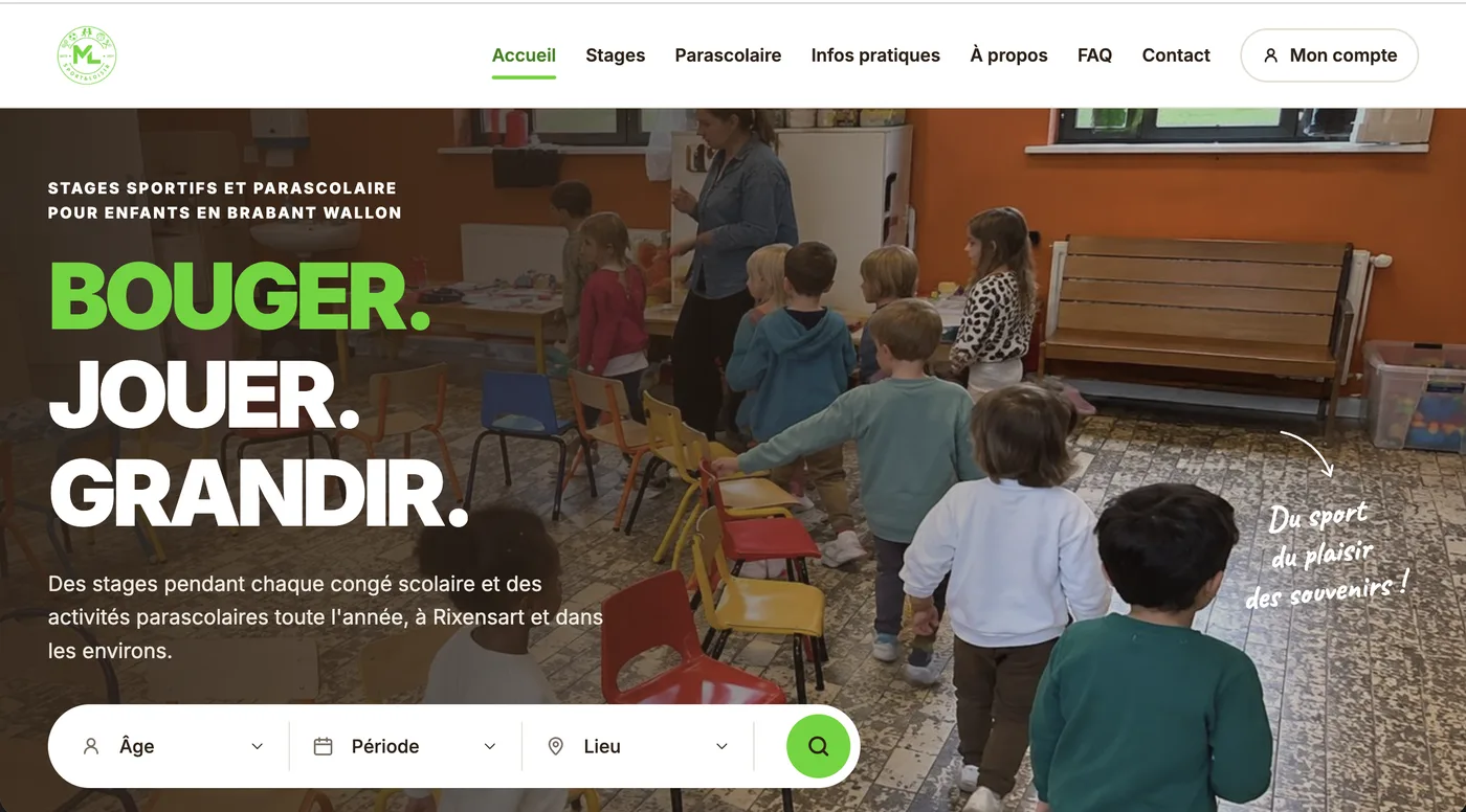 Nouvelle page d'accueil de ML Sport avec recherche par âge, période et lieu