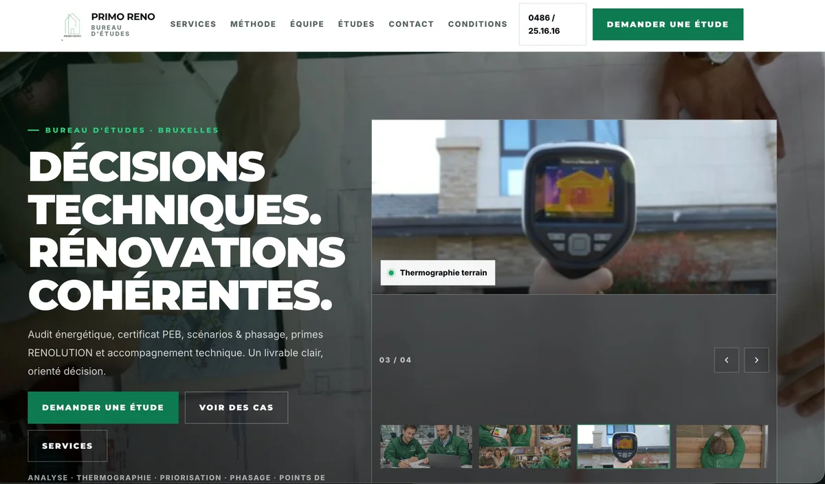 Site web Primo Reno - bureau d'études rénovation