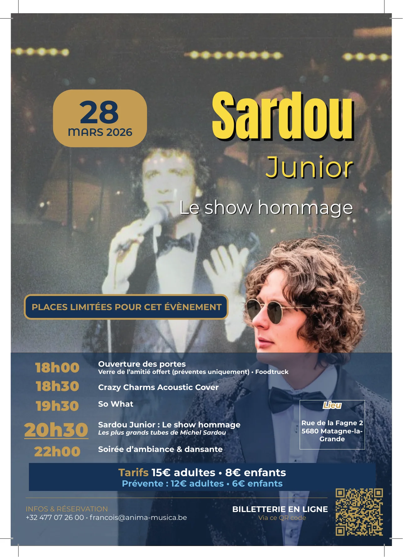 Flyer Sardou Junior recto — affiche concert 28 mars 2026